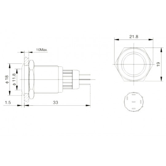 Моностабільний вимикач ON-OFF - PBW-16BPW - 2A 250V - плоский зелений/червоний