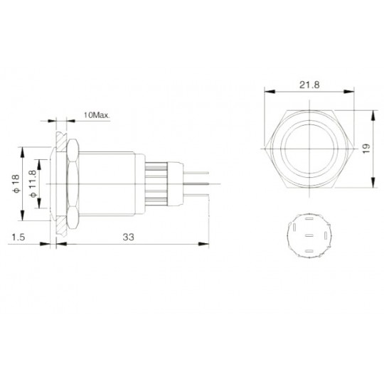 Моностабільний вимикач - PBW-16BPD - 2A 250V - плоский червоний крапковий
