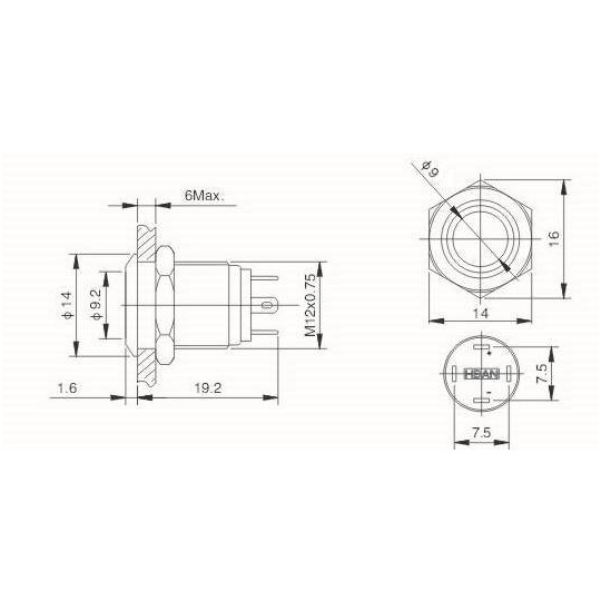 Моностабільний вимикач ON-OFF - PBW-12BPW - 2A/250V - плоский червоний