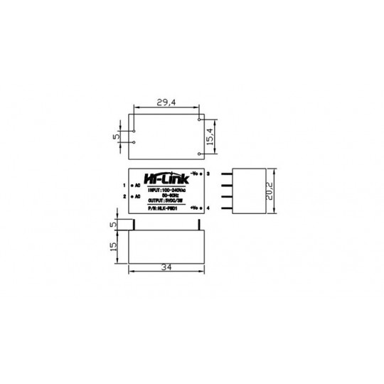 Блок живлення Hi-Link HLK-PM01 100V-240VAC / 5VDC - 0.6A