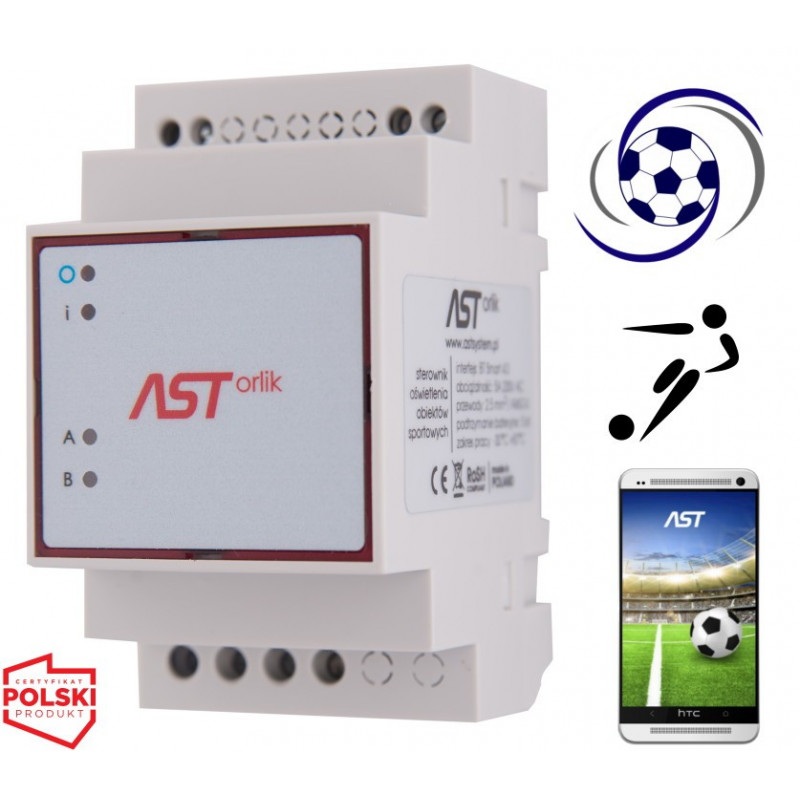 ASTorlik - sterownik oświetlenia obiektów sportowych na szynę DIN z GPS - 2 x wyjście  230V / 5A