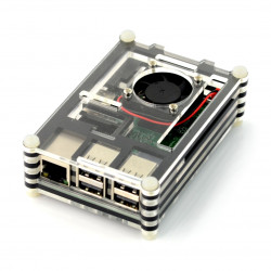 Obudowa Raspberry Pi Model 3B/2B - czarno-przezroczysta z wentylatorem