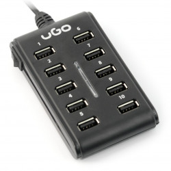 uGo UHU-1012 - aktywny HUB 10-portowy USB 2.0 z włącznikiem i zasilaczem 5V/2A dla Raspberry Pi