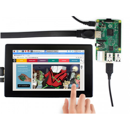 H ємнісний LCD IPS сенсорний екран 7'' 1024x600px HDMI + USB для Raspberry Pi - чорний корпус - Waveshare 13857