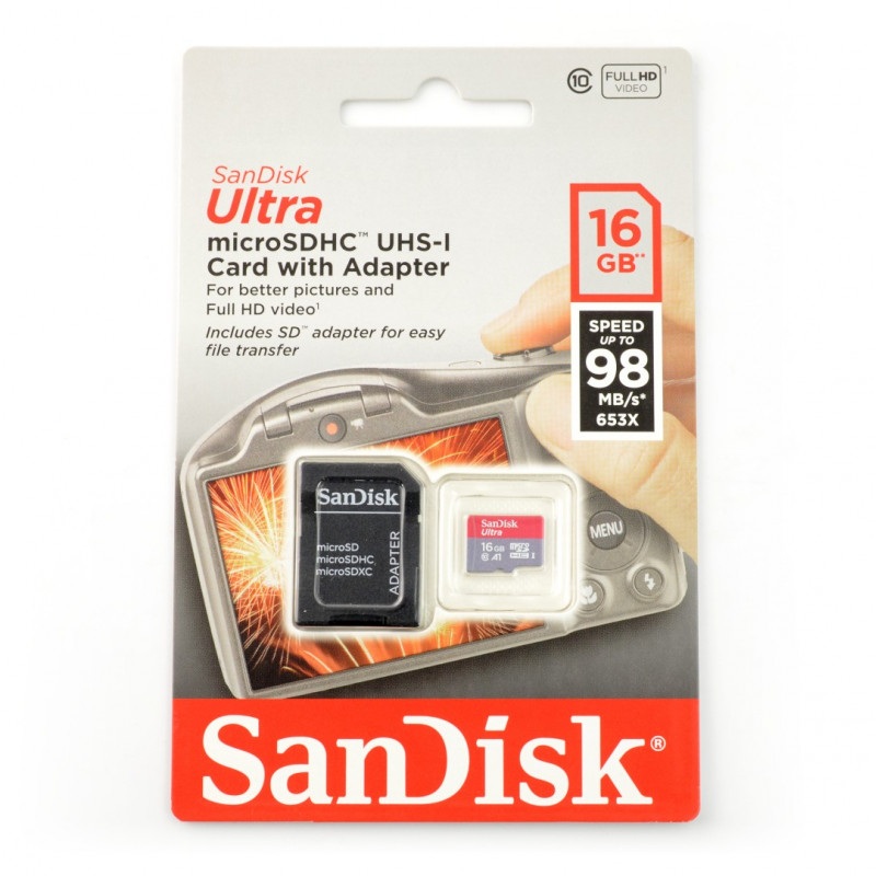 Karta pamięci SanDisk Ultra 653x microSD 16GB 98MB/s UHS-I klasa 10 z adapterem