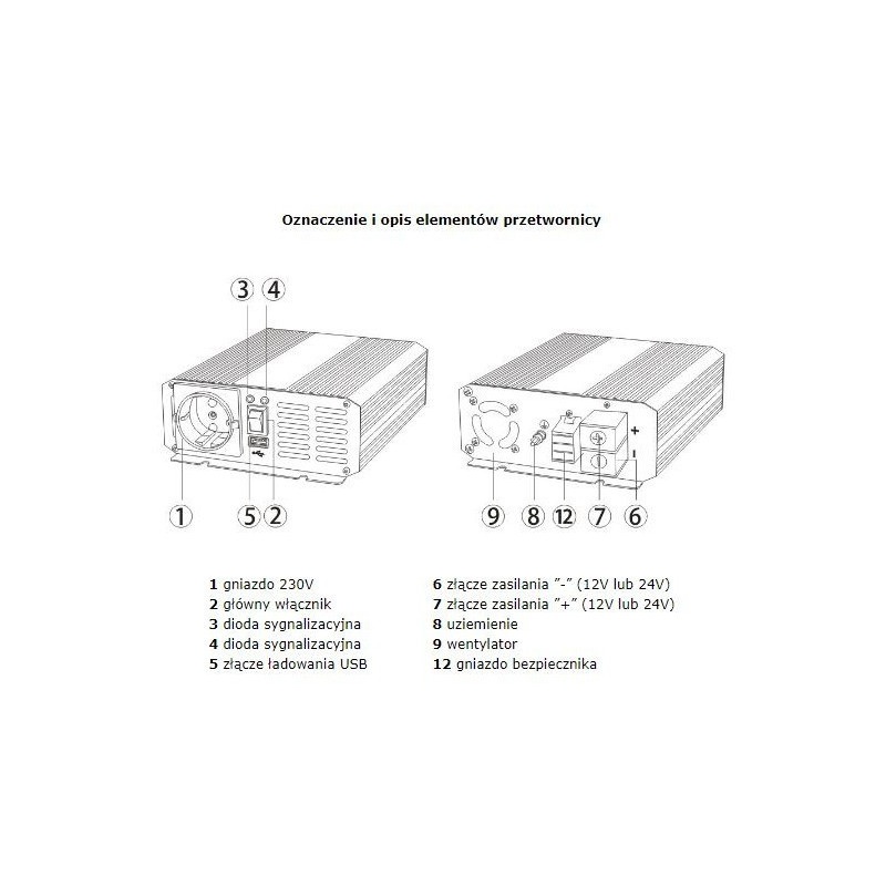 Przetwornica napięcia AZO Digital 12 VDC / 230 VAC SINUS IPS-1200S 1200W