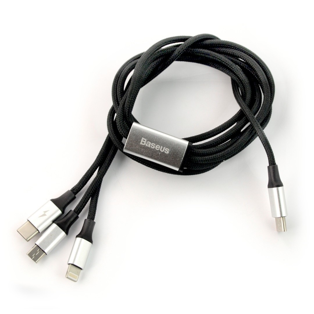 Przewód USB-C Baseus Rapid 3w1 USB-C / microUSB / Lightning 1,2m - czarny