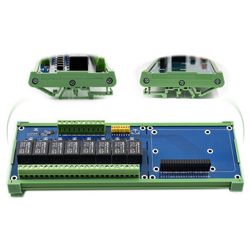 Nakładka HAT dla RPI z modułem przekaźników 8 kanałów z optoizolacją - styki 5A/250VAC/30VDC - cewka 5V