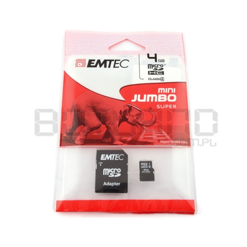 Karta pamięci EMTEC micro SD / SDHC 4GB klasa 4 z adapterem