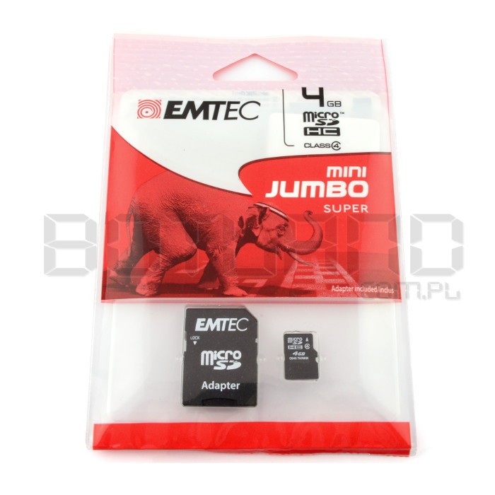 Karta pamięci EMTEC micro SD / SDHC 4GB klasa 4 z adapterem