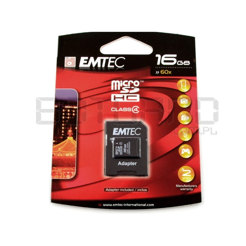 Karta pamięci EMTEC micro SD / SDHC 16GB klasa 4 z adapterem