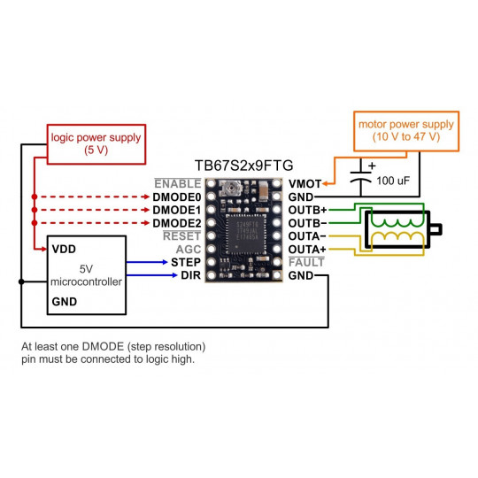 TB67S249FTG - драйвер крокового двигуна 47V/1.6A - з роз'ємами - Pololu 3097