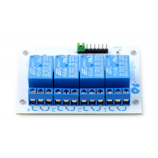 Релейний модуль Velleman, 4 канали - контакти 10A/250VAC - котушка 5V