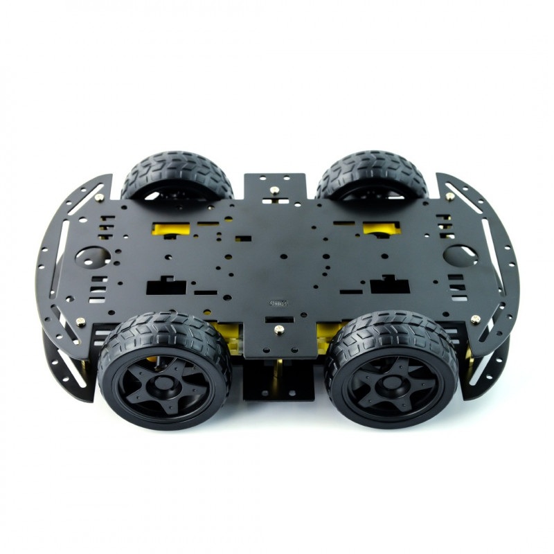 Metalowe podwozie robota 4WD czterokołowe  z silnikami - prostokątne - czarne