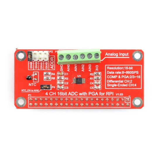 ADS1115 16-бітний 4-канальний АЦП-перетворювач - щит для Raspberry Pi