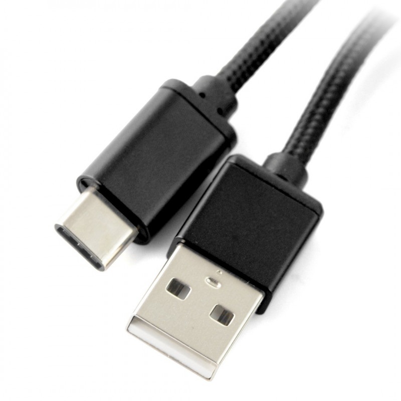 Przewód USB 2.0 typ A - USB 2.0 typ C - 1m czarny z oplotem