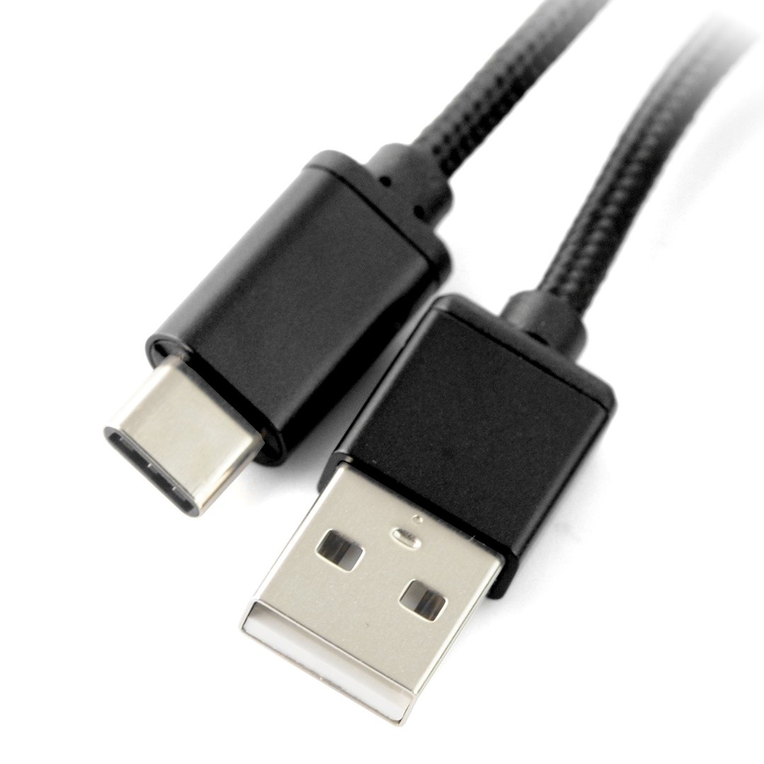 Przewód USB 2.0 typ A - USB 2.0 typ C - 1m czarny z oplotem