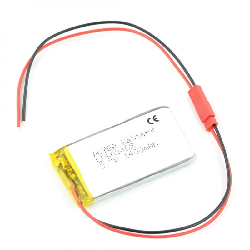 Akumulator Li-Pol Akyga 1400mAh 1S 3.7V - złącze JST-BEC + gniazdo