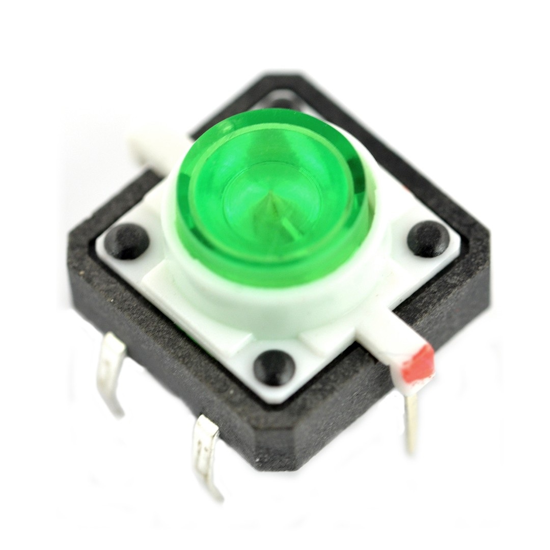 Tact Switch 12x12, 7mm THT 6pin - zielone podświetlenie