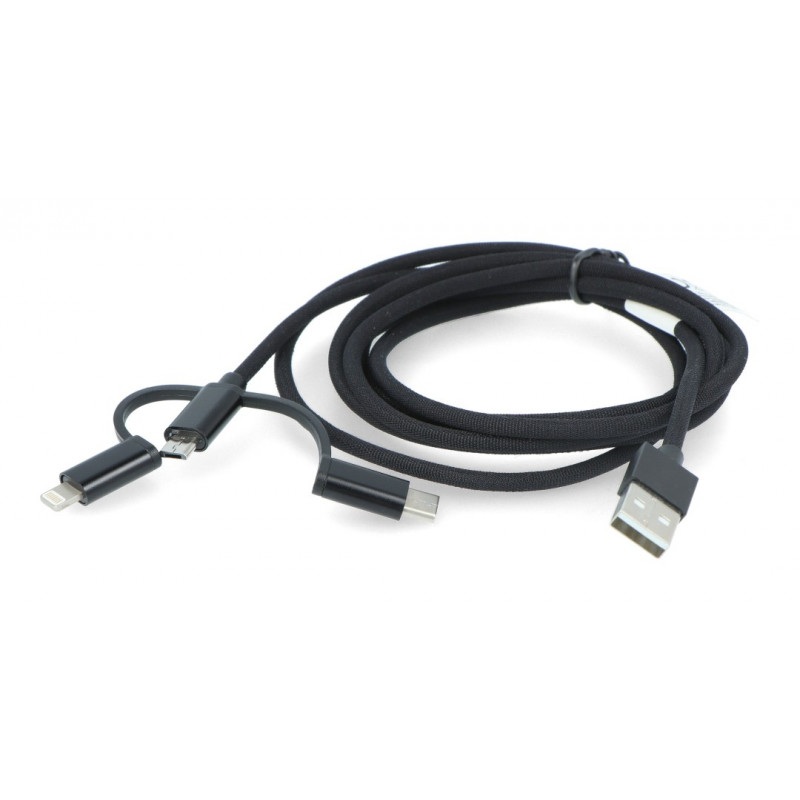 Przewód Lanberg 3w1 USB typ A - microUSB + lightning + USB typ C 2.0 czarny PCV - 1,8m