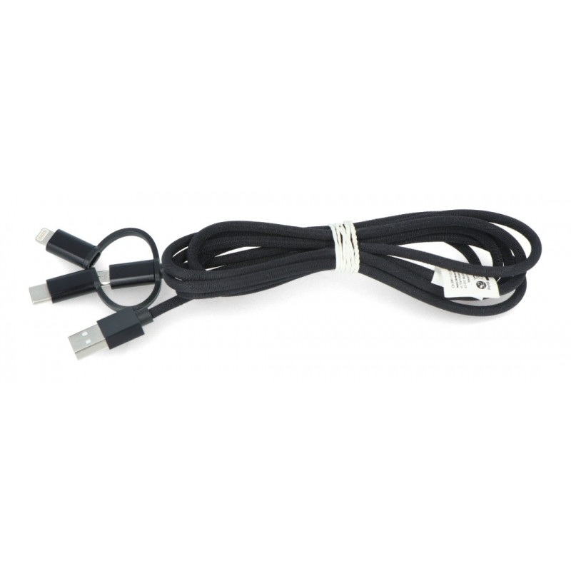 Przewód Lanberg 3w1 USB typ A - microUSB + lightning + USB typ C 2.0 czarny PCV - 1,8m