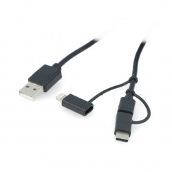 Przewód Lanberg 3w1 USB typ A - microUSB + lightning + USB typ C 2.0 czarny PVC - 1,8m