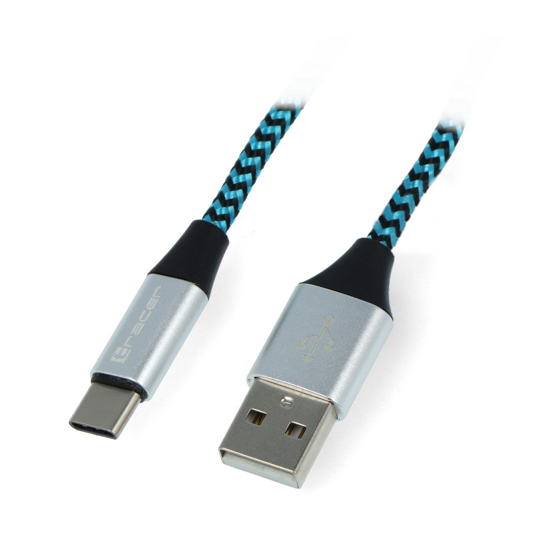 Przewód TRACER USB A - USB C 2.0 czarno - niebieski oplot - 1m