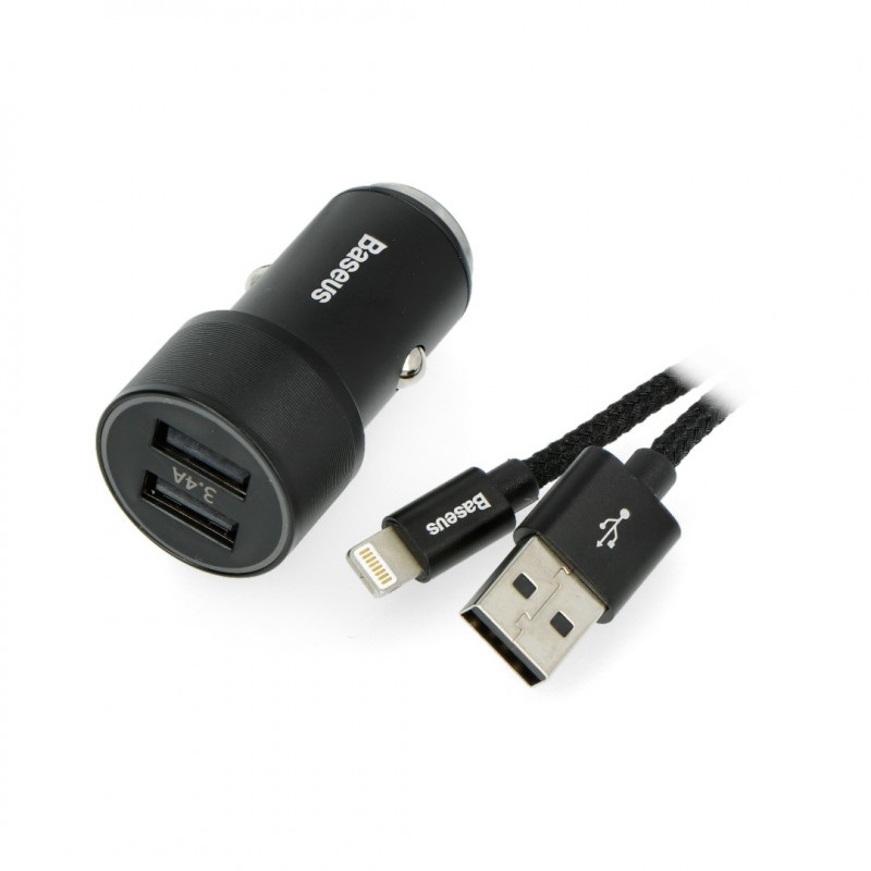 Ładowarka samochodowa z gniazdem 2 x USB 3,4 A Baseus TZXLD-A01 + przewód USB A - Lightning - czarna