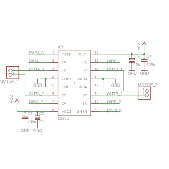 L293D - двоканальний контролер двигуна 36V/0.6A - 5 шт.