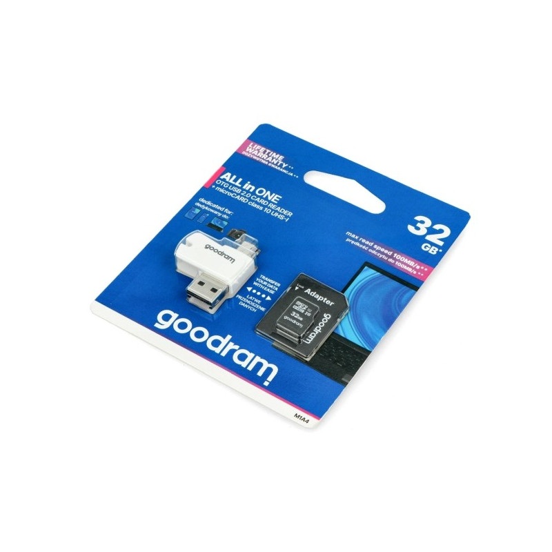 Goodram All in One -  karta pamięci micro SD / SDHC 32GB klasa 10 + adapter + czytnik OTG