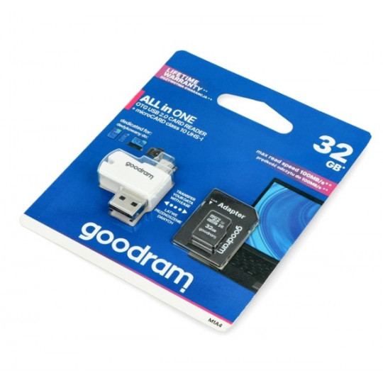 Goodram All in One M1A4 - карта пам'яті microSD 32 ГБ 100 МБ/с клас 10 + адаптер + OTG-рідер