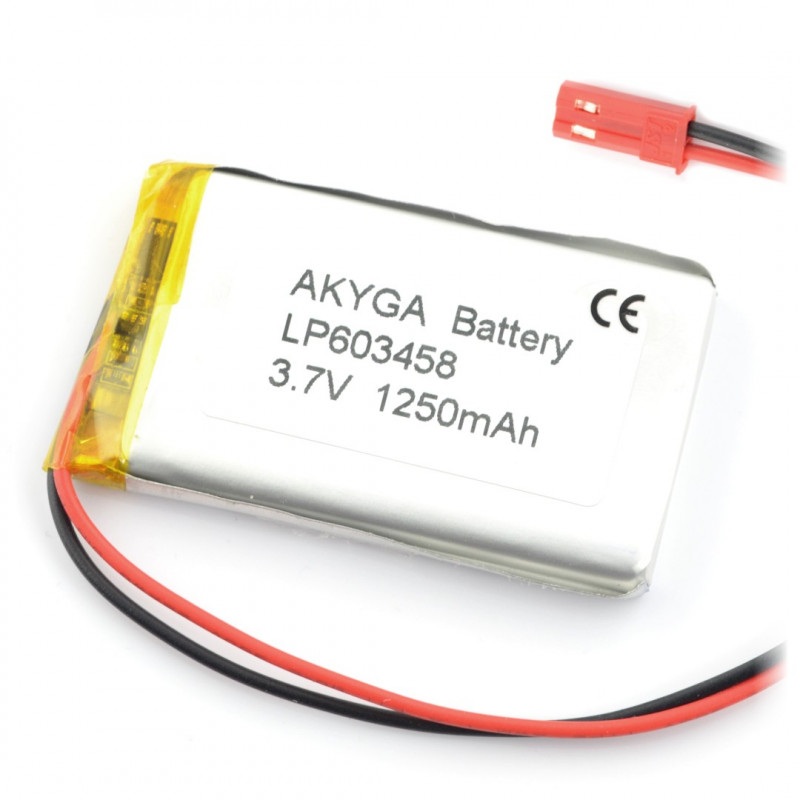 Akumulator Li-Pol Akyga 1250mAh 1S 3.7V - złącze JST-BEC + gniazdo