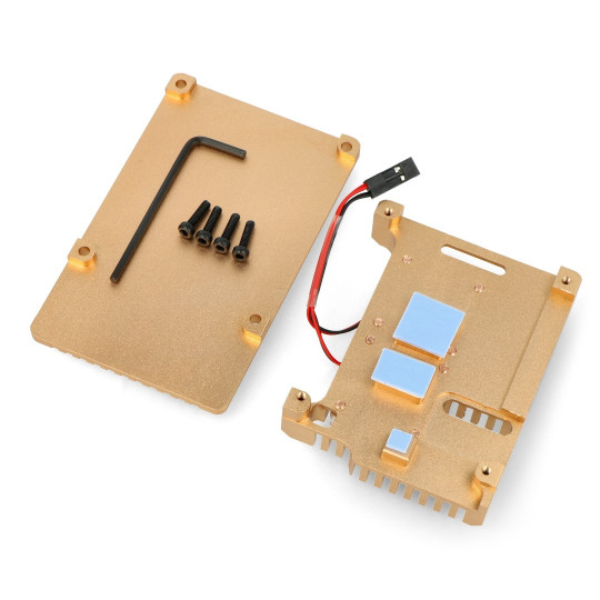 Корпус justPi для Raspberry Pi 4B - алюмінієвий з двома вентиляторами - золотий