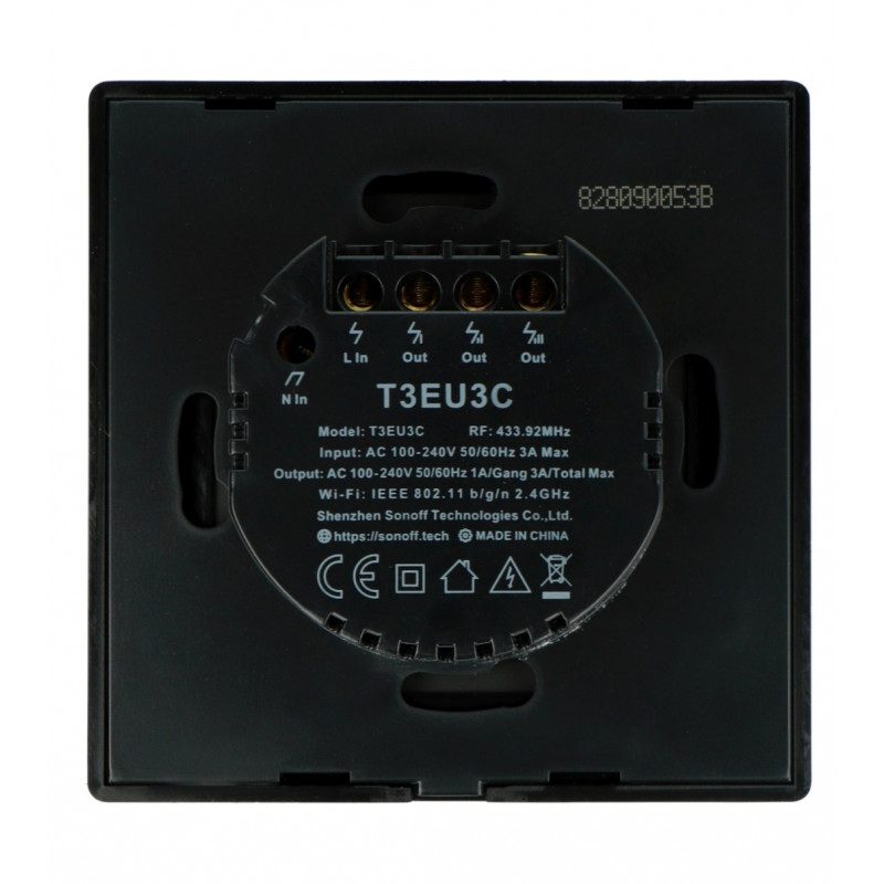 Sonoff T3EU3C-TX - włącznik ścienny dotykowy - 433MHz / WiFi - 3-kanałowy