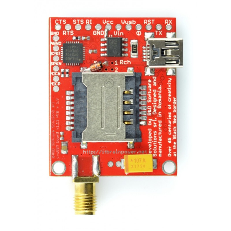 Moduł GSM GPRS dual SIM - c-uGSM μ-shield v.1.13 - do Arduino i Raspberry Pi - złącze SMA
