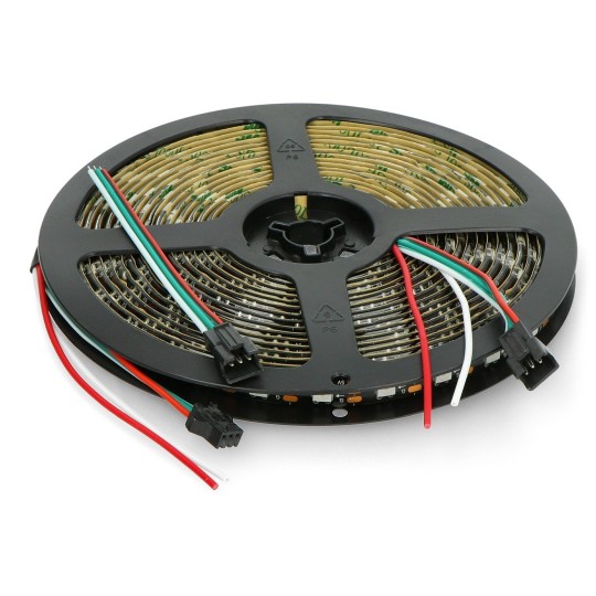 Світлодіодна стрічка RGB WS2812B - цифрова, адресна - IP65 60 світлодіодів/м, 18 Вт/м, 5 В - 5 м - чорна