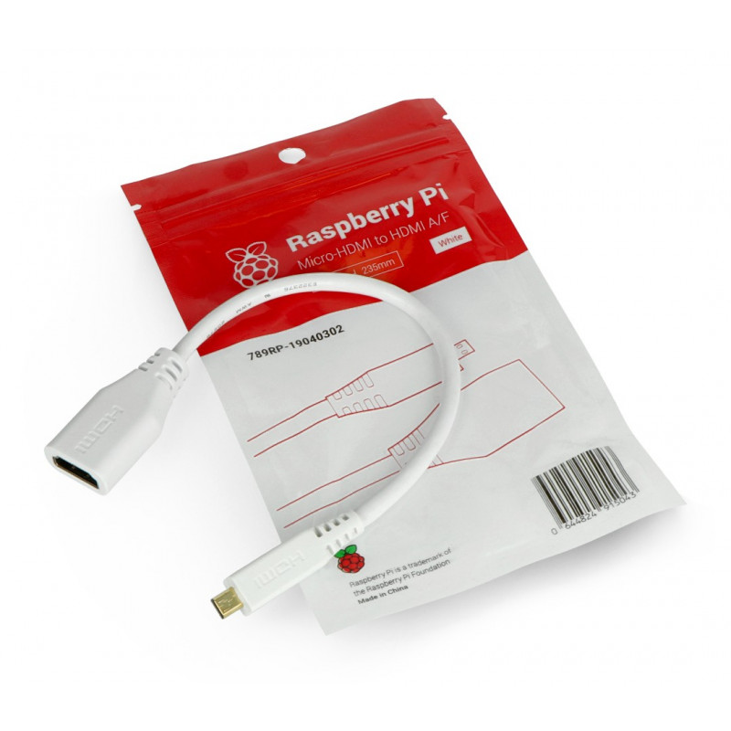 Adapter microHDMI - HDMI oryginalny dla Raspberry Pi 4B - 235 mm - biały