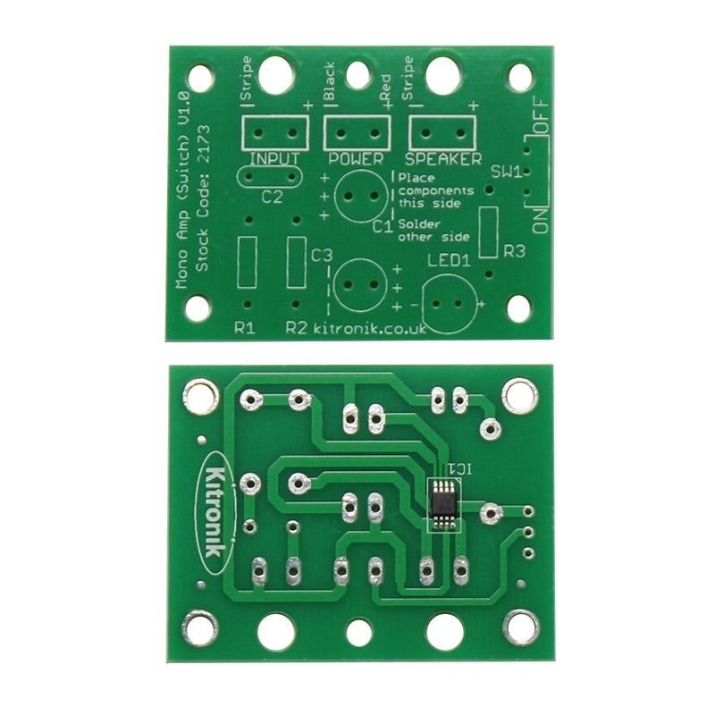 Mono Amplifier Kit - zestaw wzmacniacza mono z przełącznikiem zasilania i diodami LED - Kitronik 2173