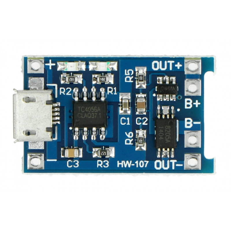 Ładowarka Li-Pol TP4056 pojedyncza cela 1S 3,7V microUSB z zabezpieczeniami