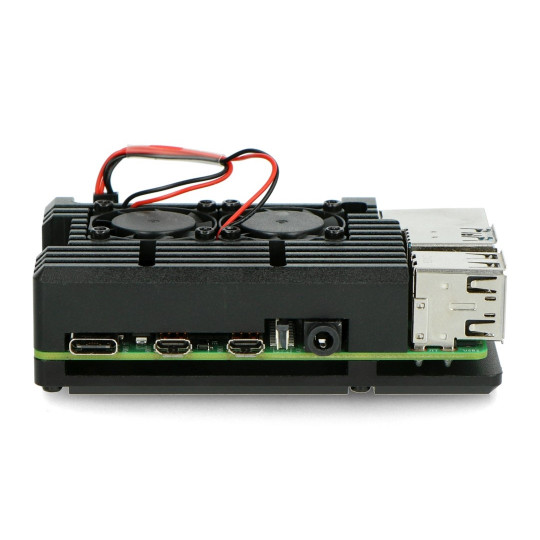 Корпус JustPi для Raspberry Pi 4B - алюмінієвий з двома вентиляторами - чорний - LT-4B02