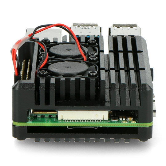 Корпус JustPi для Raspberry Pi 4B - алюмінієвий з двома вентиляторами - чорний - LT-4B02