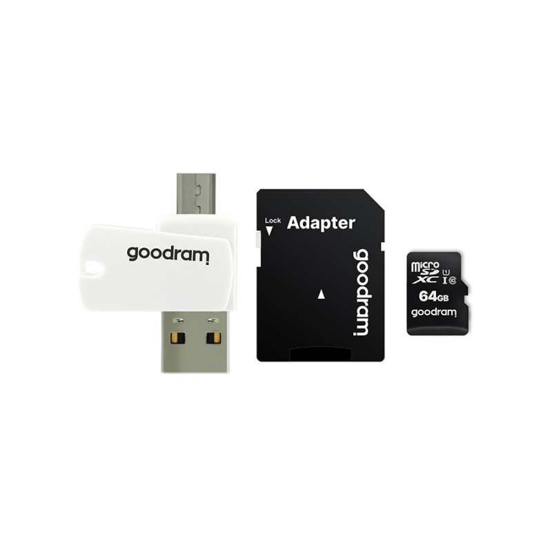 Goodram All in One -  karta pamięci micro SD / SDHC 64GB klasa 10 + adapter + czytnik OTG