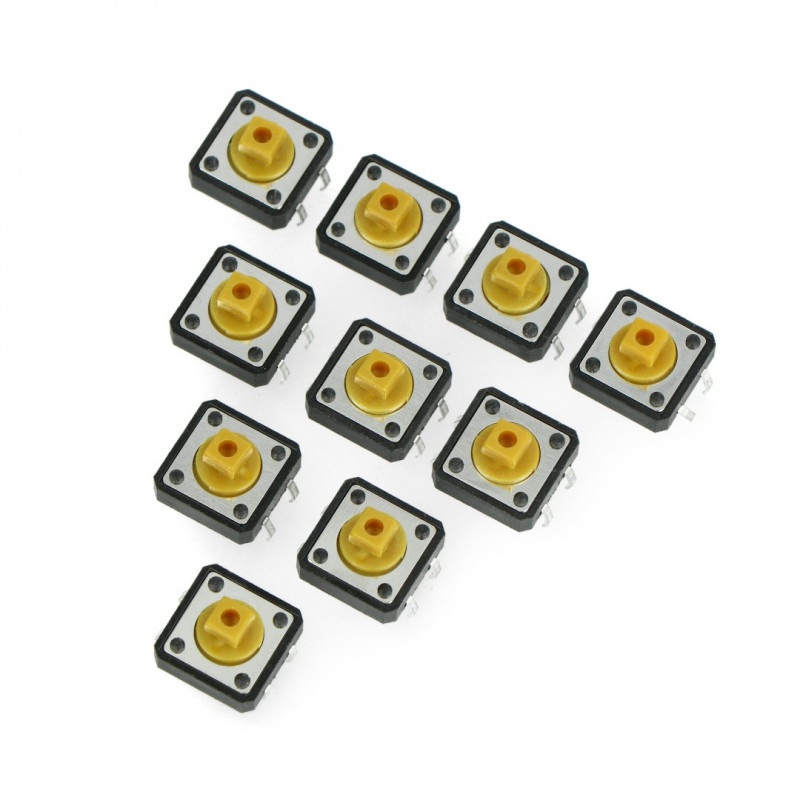 Tact Switch 12x12, 7mm THT 4pin - kwadrat - żółty