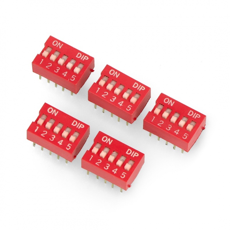 Przełącznik DIP switch 5-polowy - czerwony