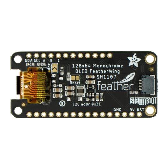 OLED-дисплей FeatherWing 128x64px - оверлей для Feather - STEMMA QT/Qwiic - Adafruit 4650