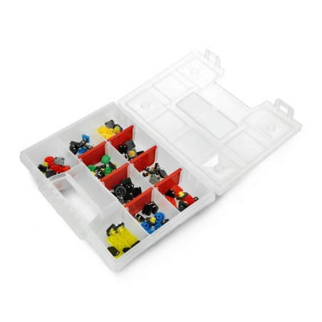 Zestaw przycisków Tact Switch 12x12mm 50szt. - kolorowe nasadki + organizer Zestaw przycisków Tact Switch 12x12mm 50szt. - kolorowe nasadki + organizer