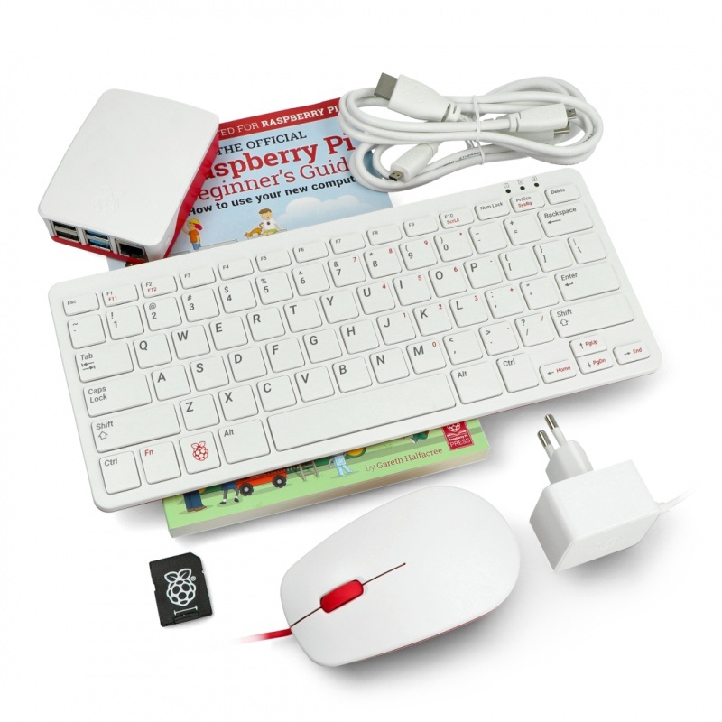 Desktop Kit zestaw Raspberry Pi 4B 4GB RAM z obudową oraz klawiaturą i myszką czerwono-białą
