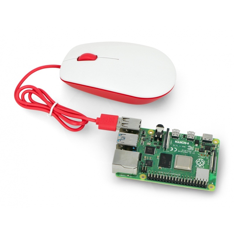 Mysz optyczna przewodowa Raspberry Pi 4B/3B+/3B/2B oficjalna - czerwono-biała