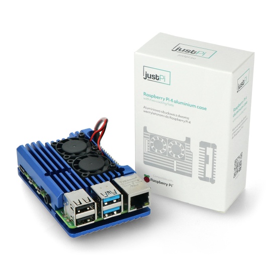 Корпус justPi для Raspberry Pi 4B - алюмінієвий з двома вентиляторами - синій