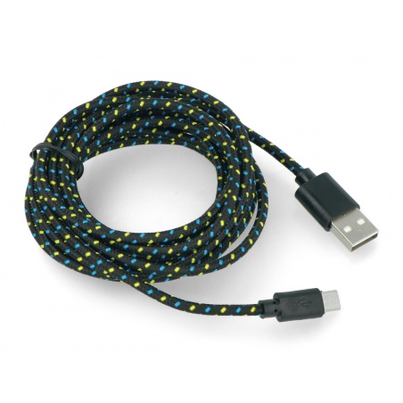 Przewód microUSB B - A - w oplocie 3m Przewód microUSB B - A - w oplocie 3m